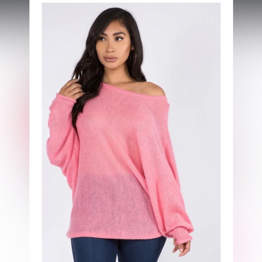 Pink Light weight sheer off the shoulders sweater top